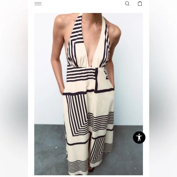 Zara Cream and Black Geometric Halter Midi Dress - Picture 2 of 7
